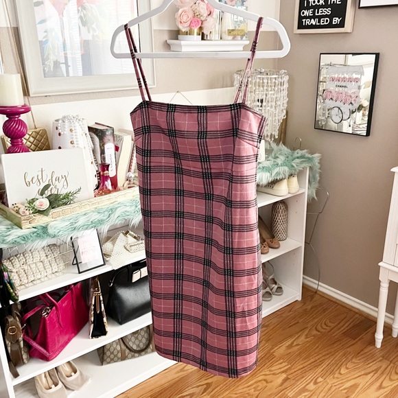 Pink plaid casual spring summer dress size large - Picture 2 of 3